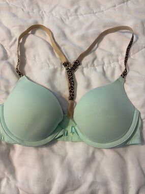 PINK Victoria's Secret Mint and Cheetah Racerback T-Shirt Bra- 32A
